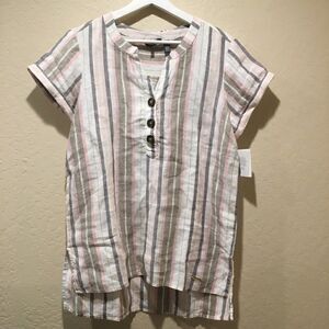 Ellen Tracy 100% Linen Striped Tunic Sm